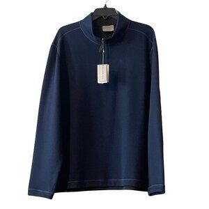 NWT Age of Wisdom Men's Reversible Long Sleeve Mock Zip Neck Pullover in Navy